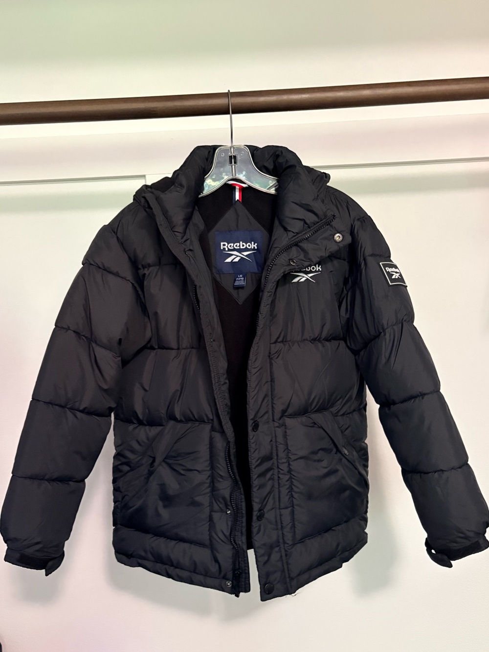 Reebok Youth 14-16 Black Quilted Puffer Jacket with Hood